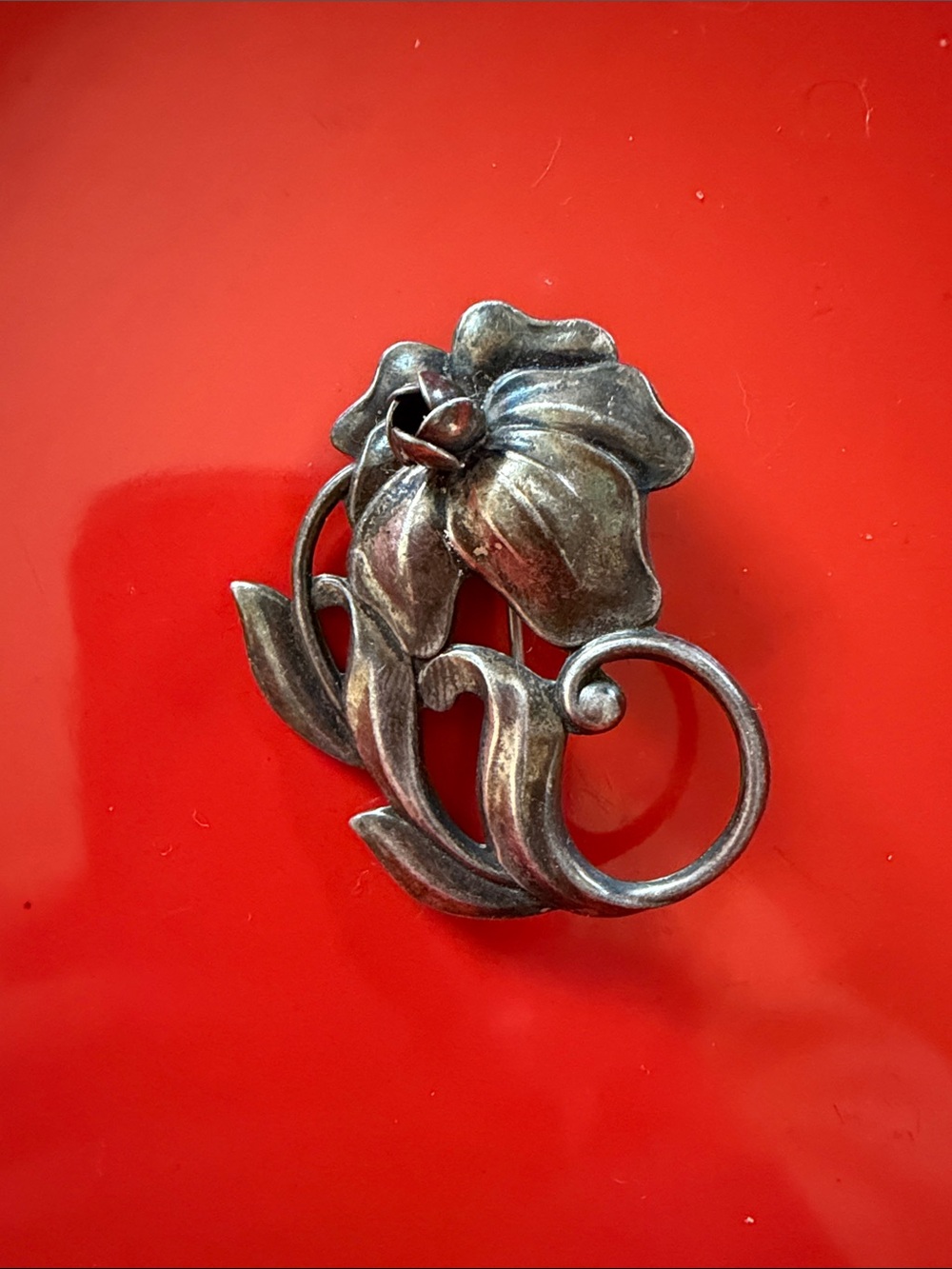 Vintage Beau sterling silverfloral brooch pin art deco